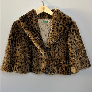 United Colors of Benetton Animal Print Leopard Capelet Crop Jacket Size‎ 44/US 8
